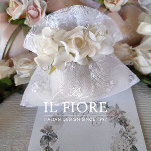 Bomboniere 25 anni di Matrimonio sacchetto in pizzo con fiori