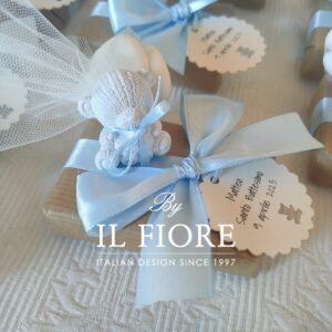 Bomboniere Battesimo saponetta con orsetto rosa o celeste con tag personalizzata