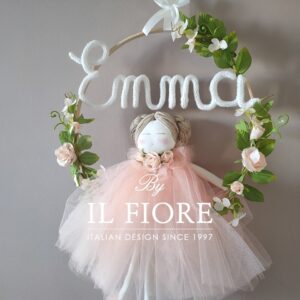 Cerchio con bambolina e vestito in tulle personalizzabile con nome allestimeti