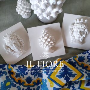 Bomboniera matrimonio mattonelle siciliane con testa di moro e pigna