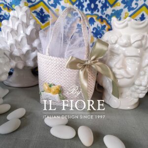 Bomboniere matrimonio borsetta con targhetta limoni e candela