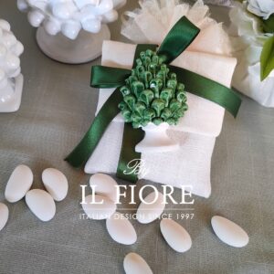 Bomboniera matrimonio pigna siciliana con sacchetto portaconfetti
