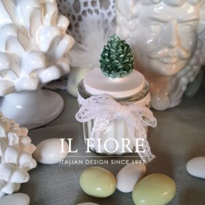 Bomboniera candela Comunione e Cresima con pigna