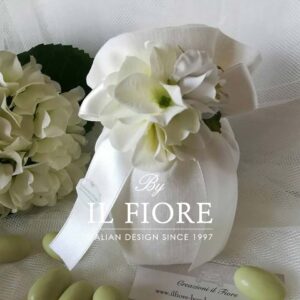 Bomboniera Matrimonio Sacchetto con Bouquet Fiori Ortensie
