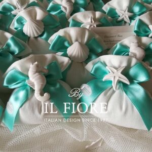 Bomboniera Comunione Sacchetto con gessetti marini e nastro color tiffany