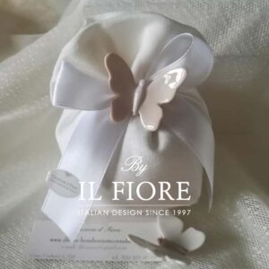 Bomboniera matrimonio sacchetto portaconfetti con farfalle in ceramica e fiocco di raso