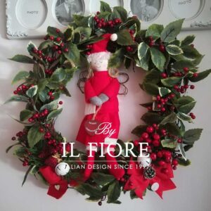 Ghirlandinde natalizie fuoriporta con agrifoglio, angelo e campanelle