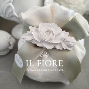 Bomboniera Matrimonio sacchetto in lino con peonia