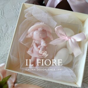 Bomboniera Battesimo candela bamboline con orsetto