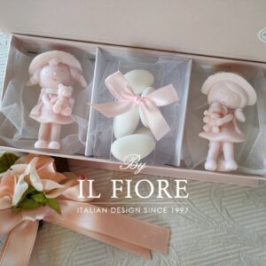 Bomboniera Battesimo candela bamboline con orsetto