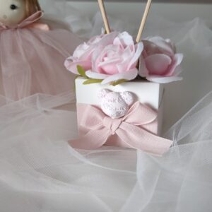 Bomboniera Battesimo profumatore con fiori e orso bimba e bimbo