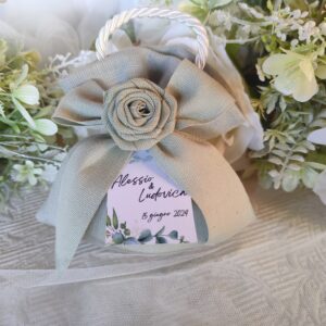 Bomboniera Matrimonio sacchetto con rosellina e tag
