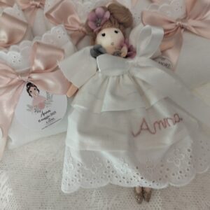 Bomboniera Battesimo bambola con vestito personalizzato con nome