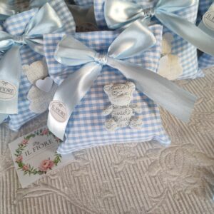 Bomboniera Battesimo sacchetto portaconfetti bimbo e bimba con orsetto