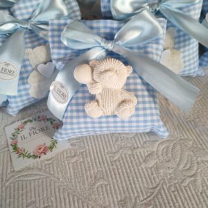 Bomboniera Battesimo sacchetto portaconfetti con orsetto e palloncino