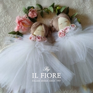 Bomboniere Battesimo Bambola con Vestito in Tulle bianco e Fiori