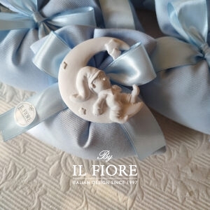 Bomboniere Battesimo luna con folletto e sacchetto portaconfetti