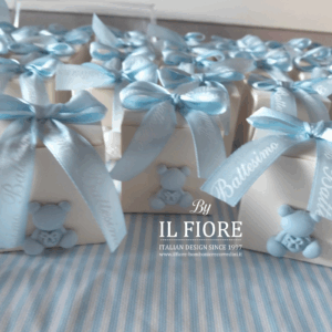 Bomboniera Battesimo scatola portaconfetti con orsetto in gesso
