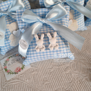 Bomboniere Battesimo gemellini sacchetto portaconfetti con coniglietti profumati