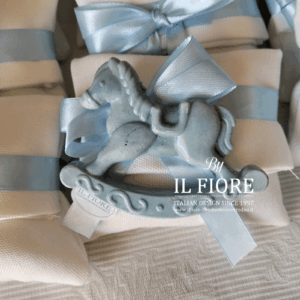 Bomboniere Battesimo bimbo/bimba sacchetto con cavalluccio a dondolo