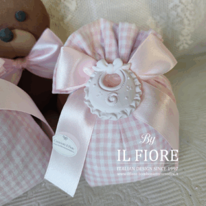 Bomboniera Battesimo BIMBA/BIMBO con bavaglino carrozzina vestitino