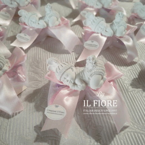 Bomboniera Battesimo BIMBA/BIMBO ciuffetto con bebè