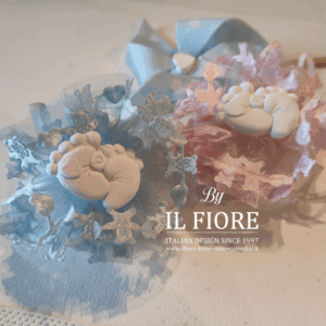 Bomboniera Battesimo Ciuffetto con gessetti piedini