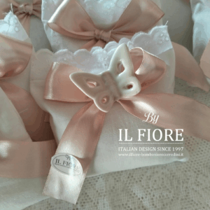 Bomboniere Comunione Sacchetto Sangallo con farfalla in ceramica