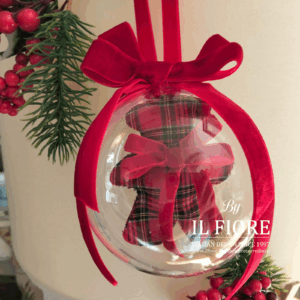 Palline di Natale con orsetto e fiocco in velluto