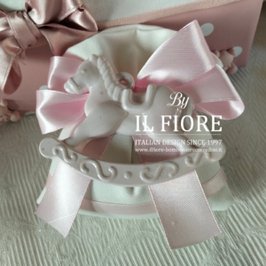 Bomboniere Battesimo cavallo a dondolo con sacchetto portaconfetti