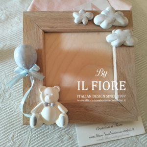 Bomboniere Battesimo portafoto con orsetto, palloncino e nuvolette bimba/o