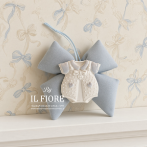 bomboniera battesimo bimbo fiocco con calamita body o bavaglino.