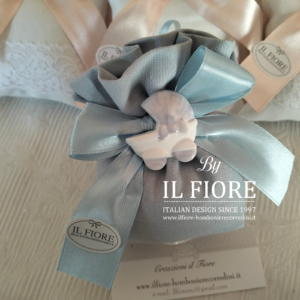 Bomboniere Battesimo sacchetto con carrozzina ciuccio mongolfiera