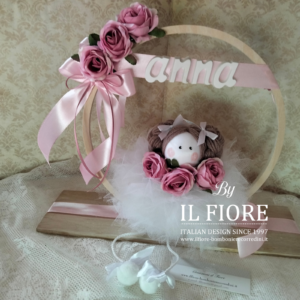 Bomboniere Comunione bambola con vestito in tulle e cerchio con fiori