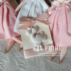 Bomboniere Nascita con cicogna bustina BIMBO/BIMBA