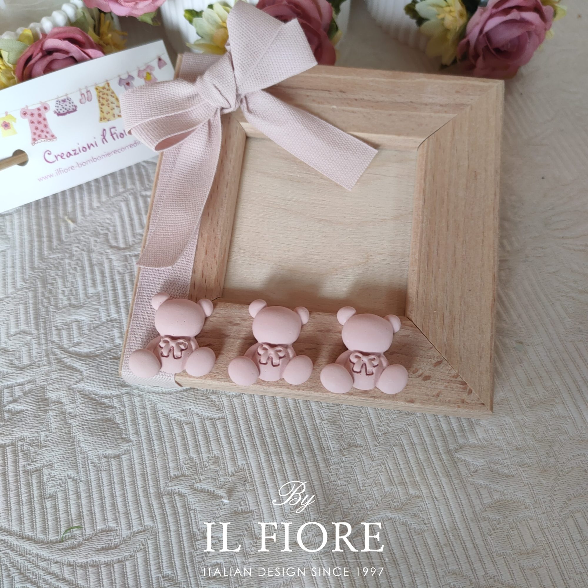 bomboniera battesimo profumatore con fiori e orso bimba e bimbo