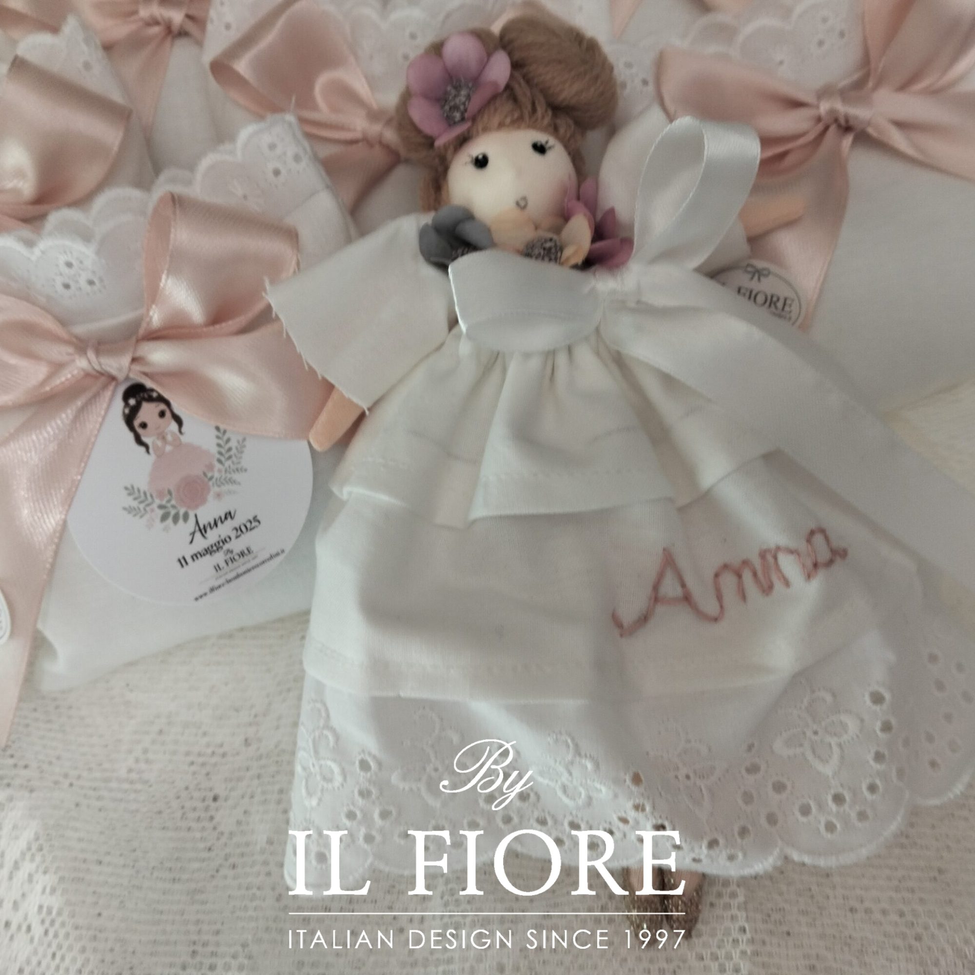 bomboniera battesimo bambola con vestito personalizzato con nome