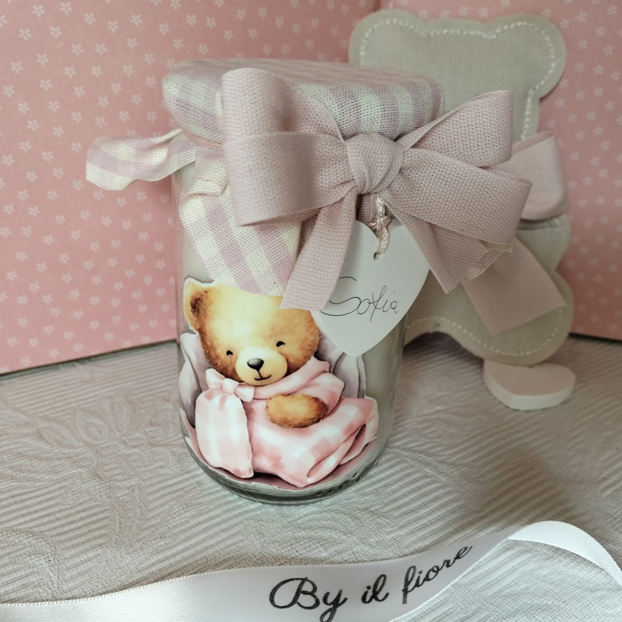 bomboniere battesimo candele personalizzata con nome in barattolo