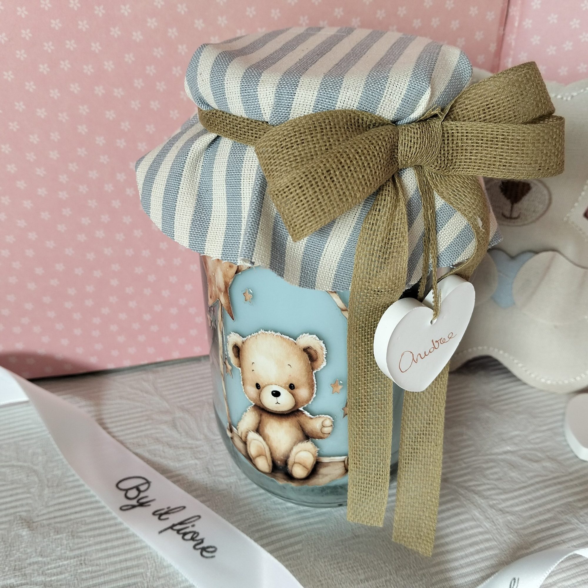 bomboniere battesimo candele personalizzata con nome in barattolo