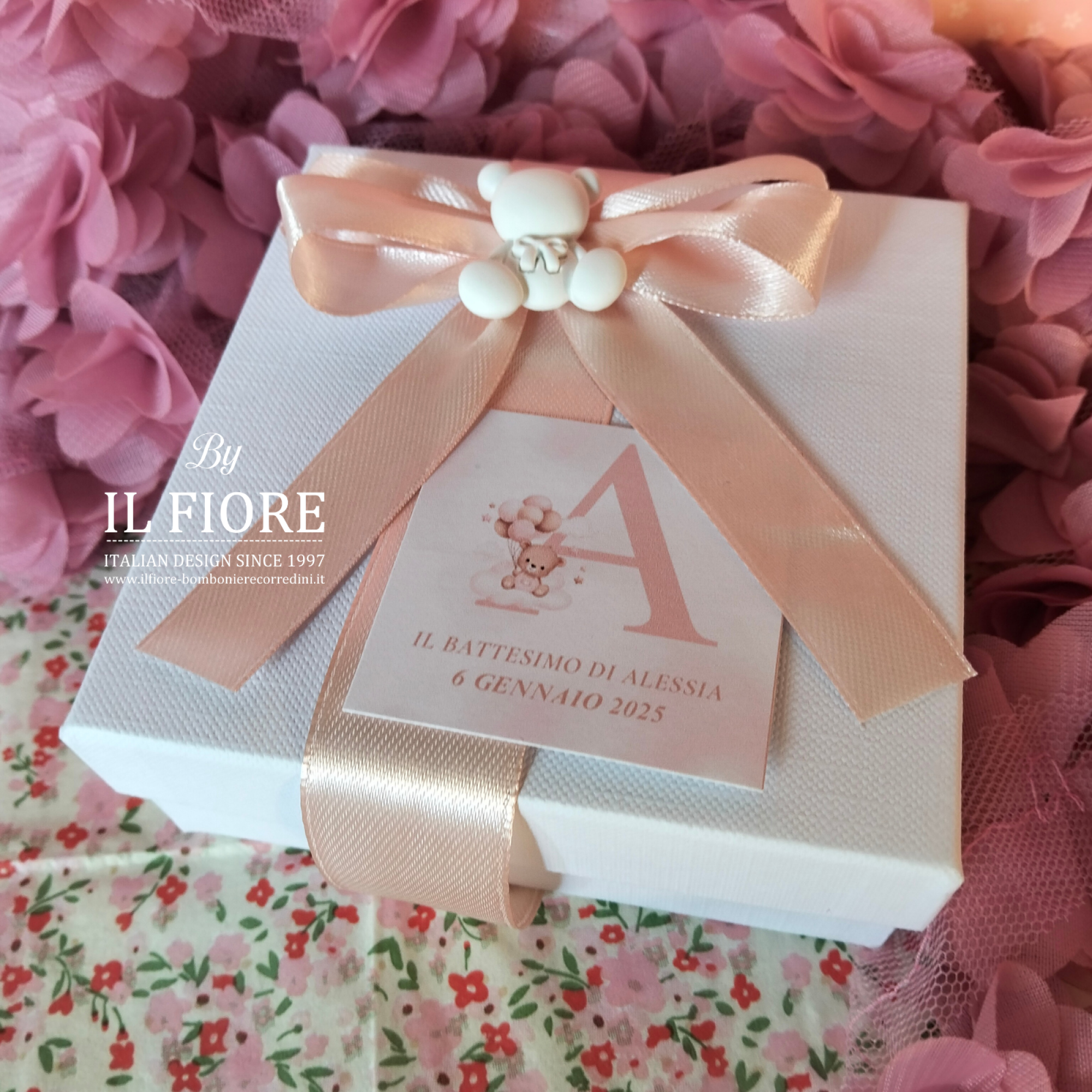 bomboniere battesimo scatola portaconfetti portagioie con orsetto e tag