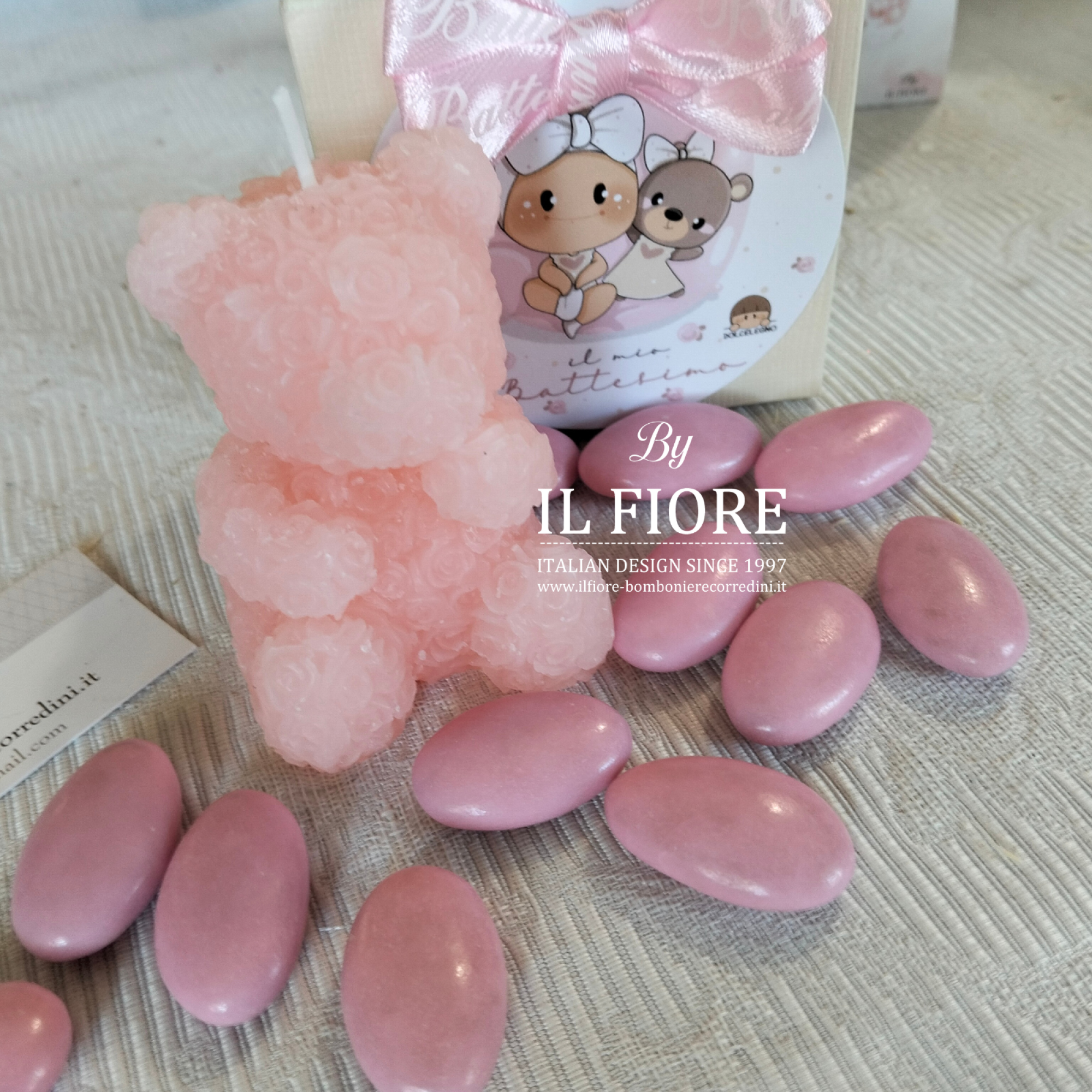 bomboniera battesimo bimba candela orsetto