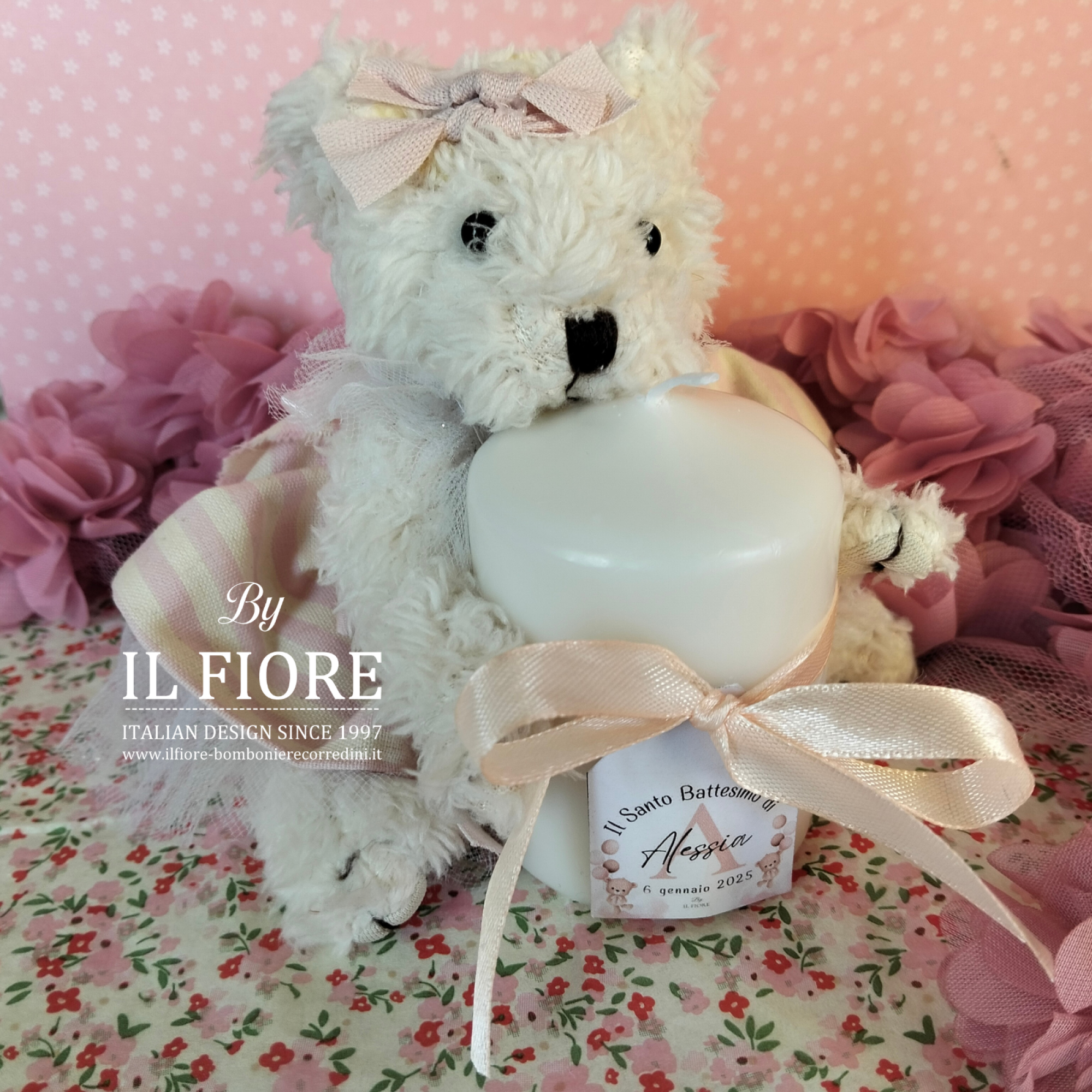 bomboniera battesimo orsetto con candela